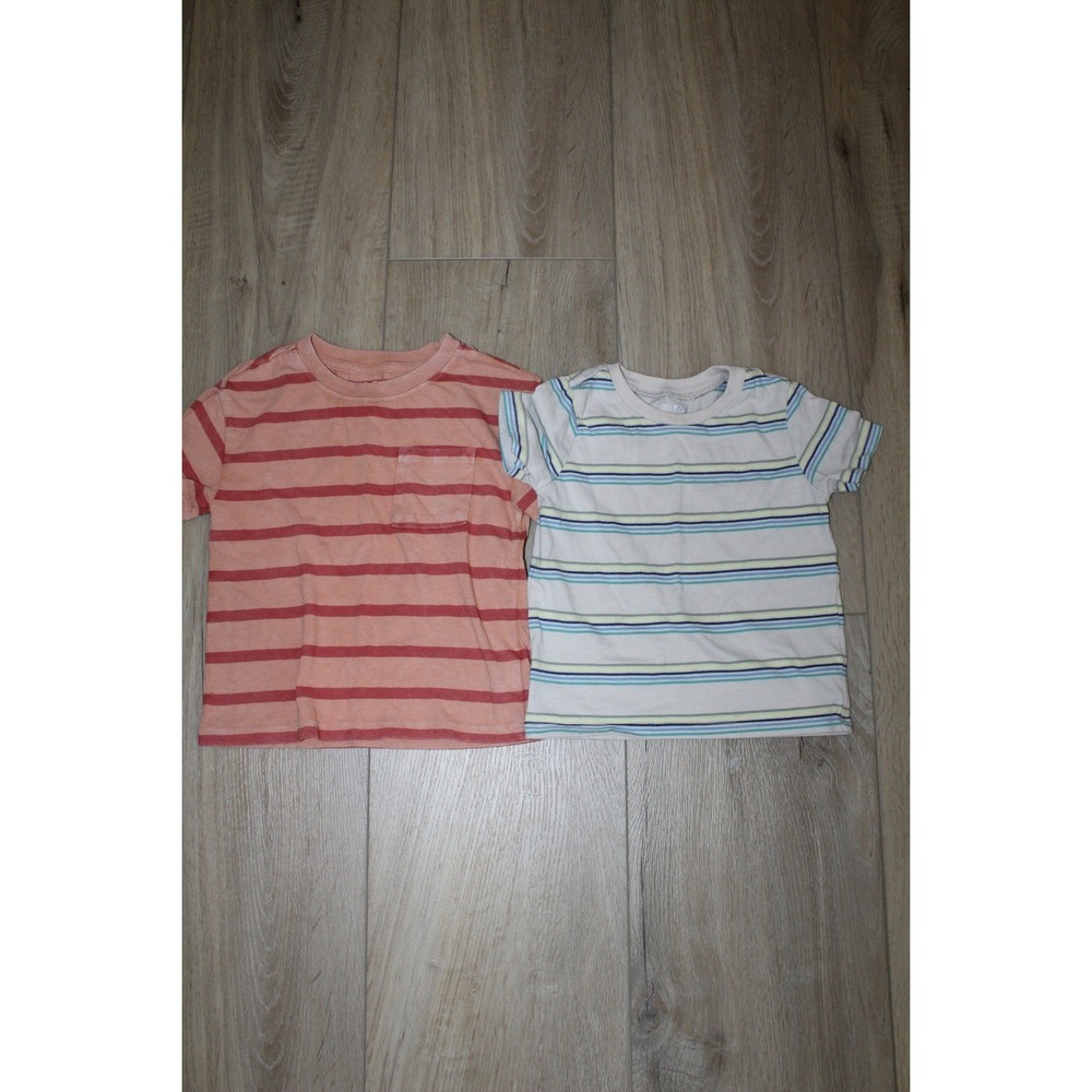 Cat & Jack Garanimals Toddler Boys Striped T-Shirt Bundle 2T Coral White 2-Pack